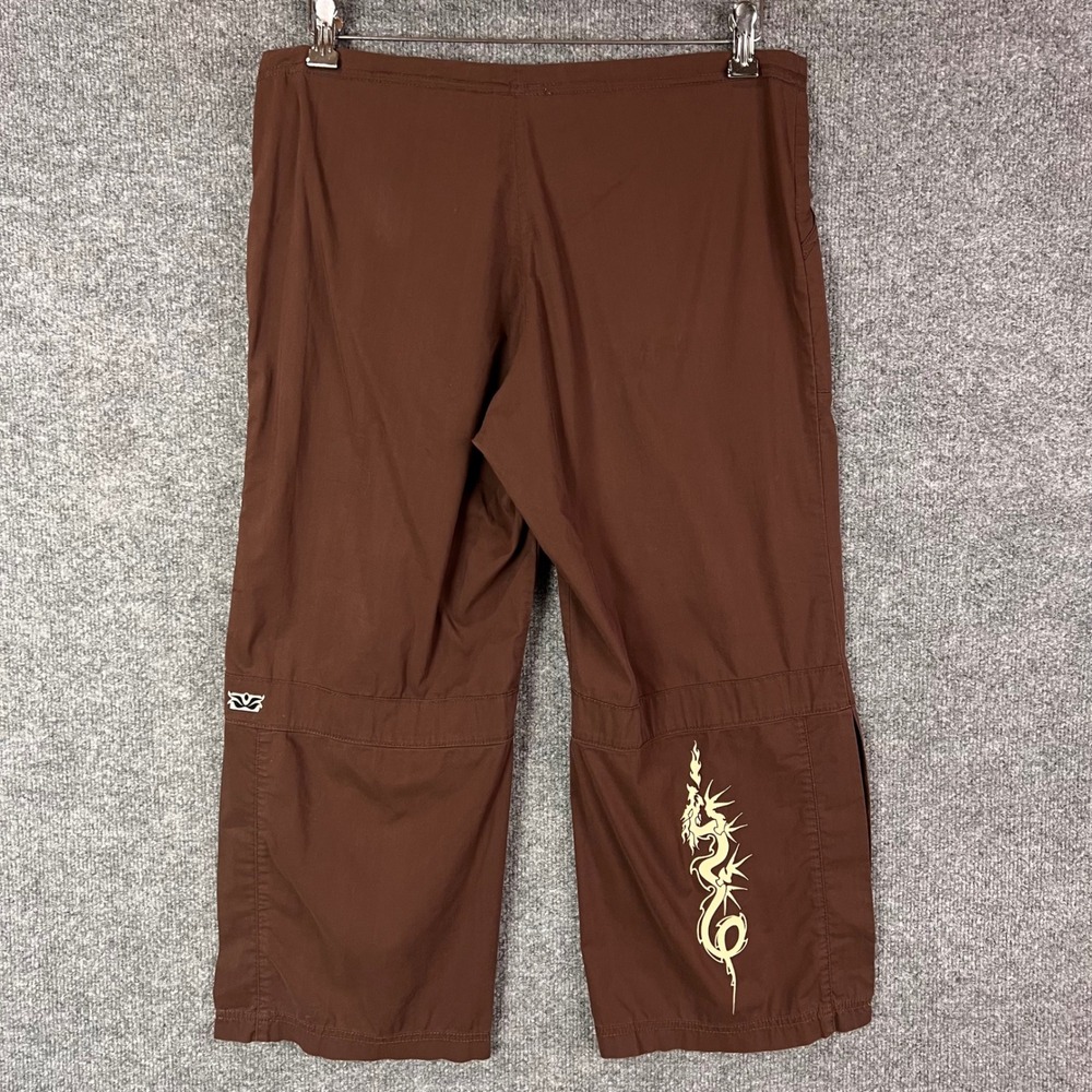 Y2K Be Present Yoga Pants Womens Large Brown Good Dragon Graphic Drawstring Crop